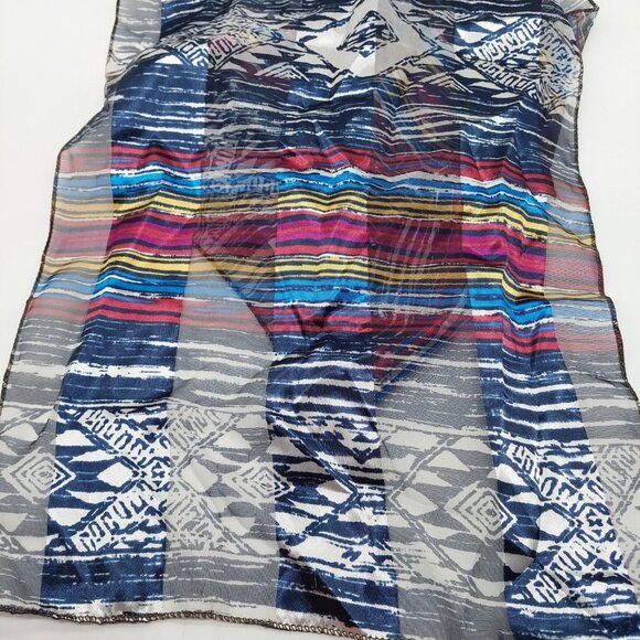 Blue Red Striped Geometric Multi-colored Scarf Rectangle 13"x60" - Picture 5 of 6